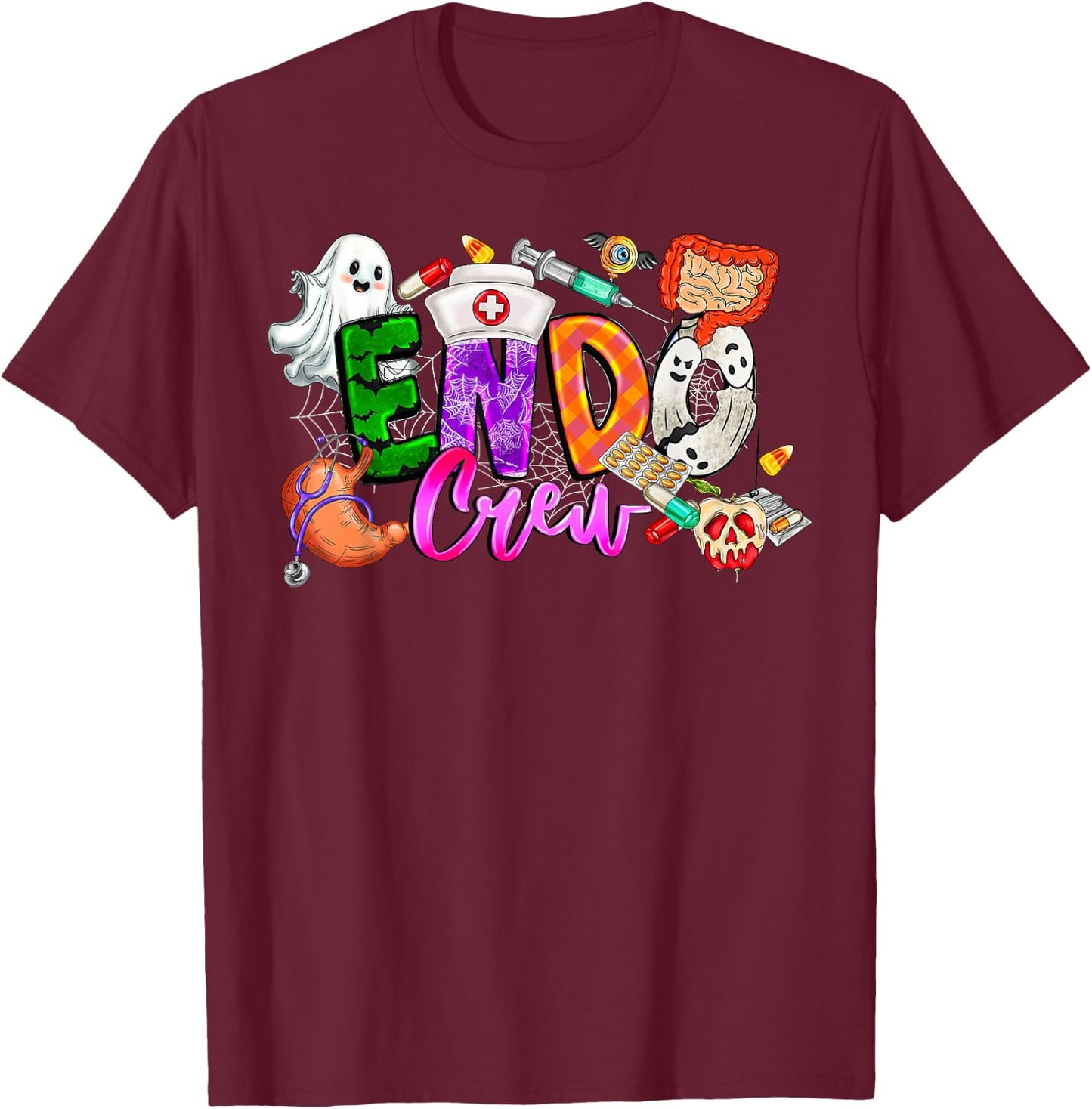 Retro Endo Crew Endoscopy Endo Nurse Tech Squad Halloween T-Shirt - T-Shirt | Maroon