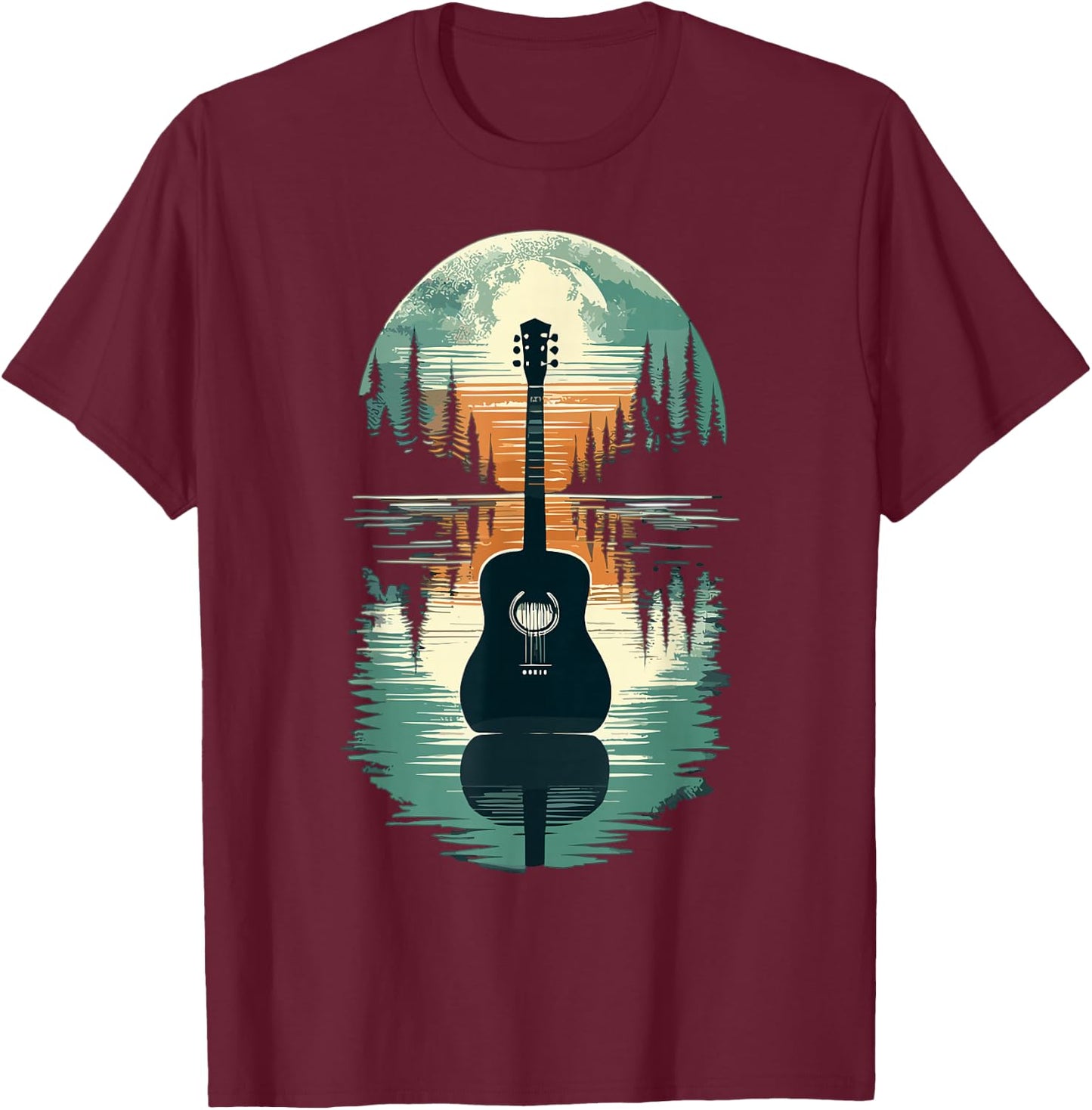 Guitar Lake Shadow Guitar Musician T-Shirt - T-Shirt | Maroon