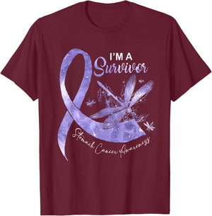 I'm A Survivor Stomach Cancer Dragonfly Periwinkle Ribbon T-Shirt - T-Shirt | Maroon