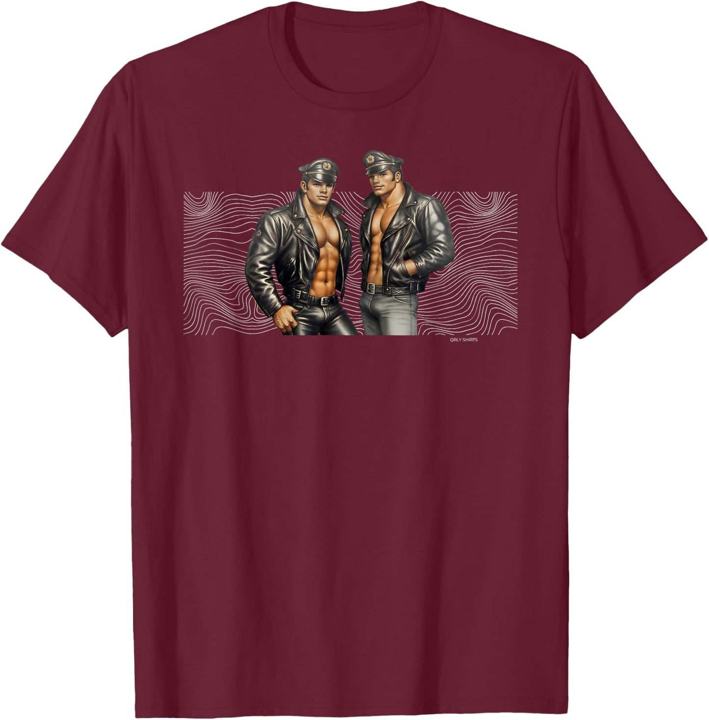 Retro Gay Leather Biker Gay Pride Daddy Bear Mustache T-Shirt - T-Shirt | Maroon