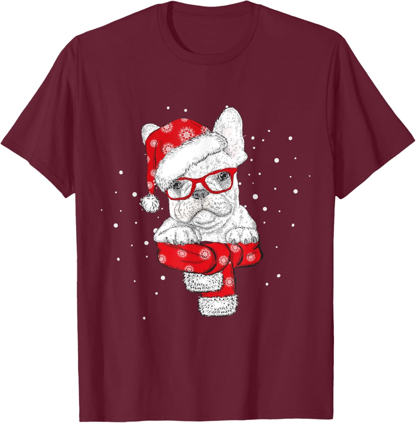 Christmas Santa Dog Lover Frenchie French Bulldog Pajamas Women Kids T-Shirt - T-Shirt | Maroon