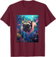 Pug Diving Dog Swimming Underwater T-Shirt - T-Shirt | Maroon