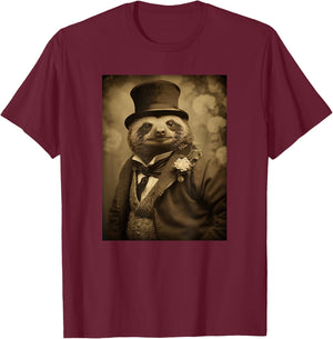 Funny Sloth Photo Victorian Animal Portrait Vintage Sloth T-Shirt - T-Shirt | Maroon