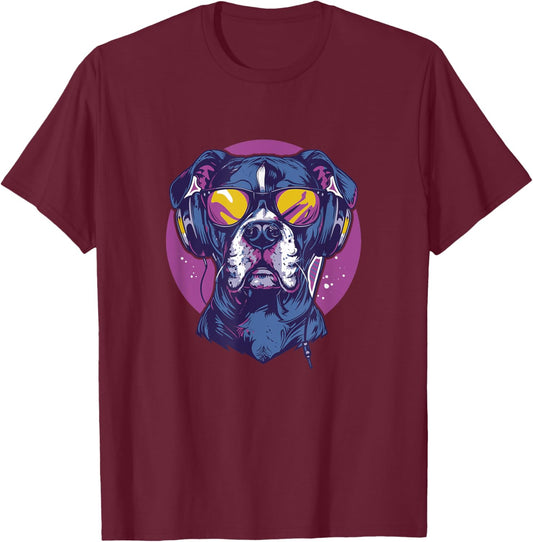 90s Retro Vaporwave Style Cool & Cute Boxer Dog Art T-Shirt - T-Shirt | Maroon