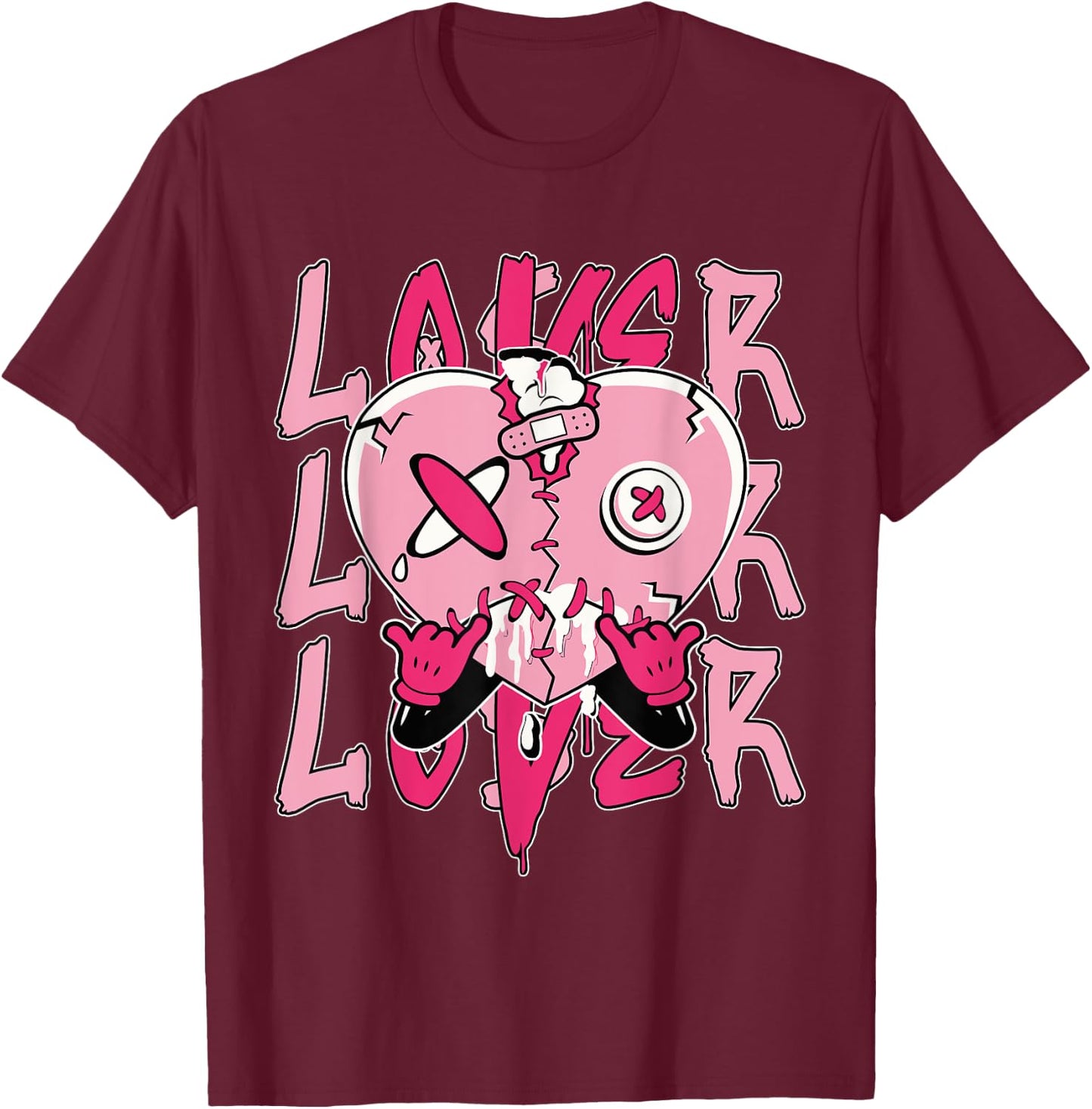 Pink Loser Lover Pink Drip Heart Matching Women T-Shirt - T-Shirt | Maroon
