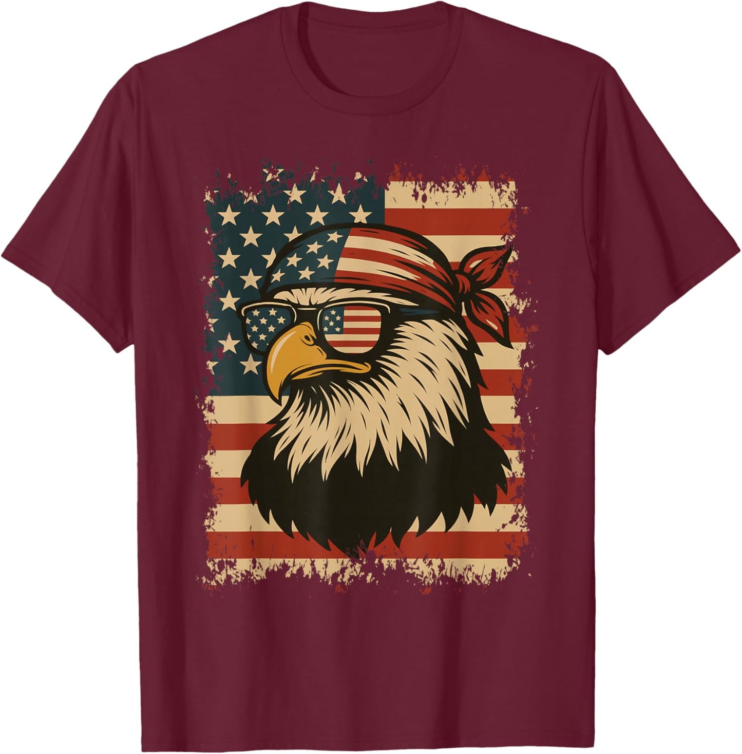 American 4TH Of July Bald Eagle Patriotic USA Flag Bandana T-Shirt - T-Shirt | Maroon