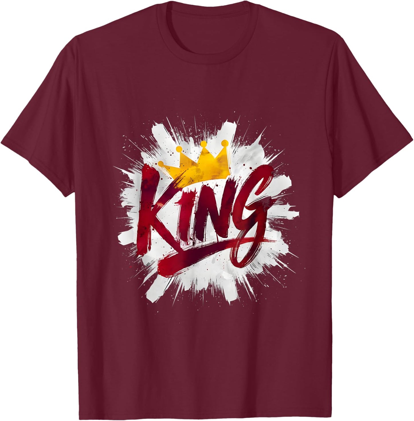 King with a Crown in Red and White T-Shirt - T-Shirt | Maroon