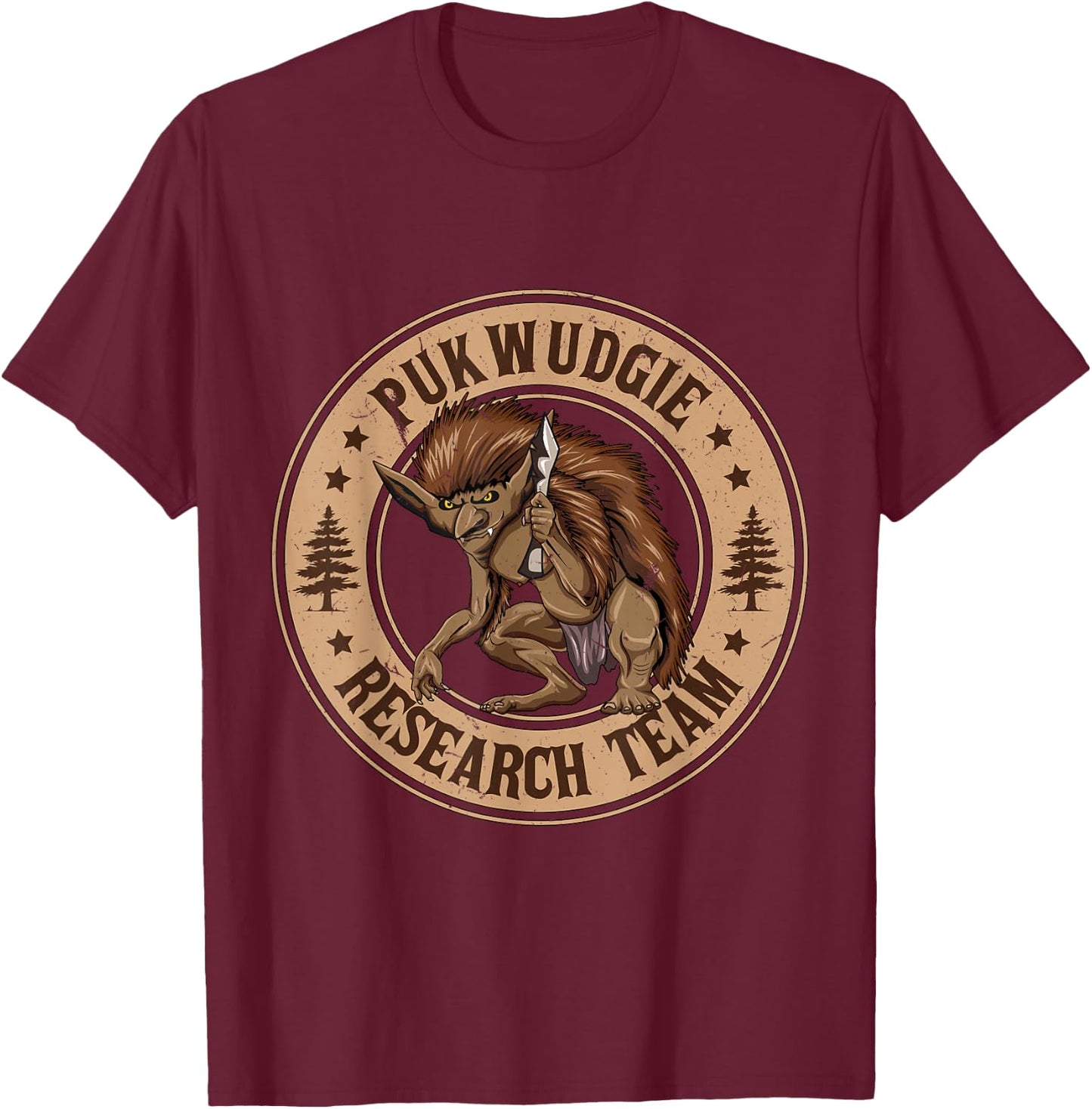 Pukwudgie Research Team Monster Creatures Local Cryptid T-Shirt - T-Shirt | Maroon