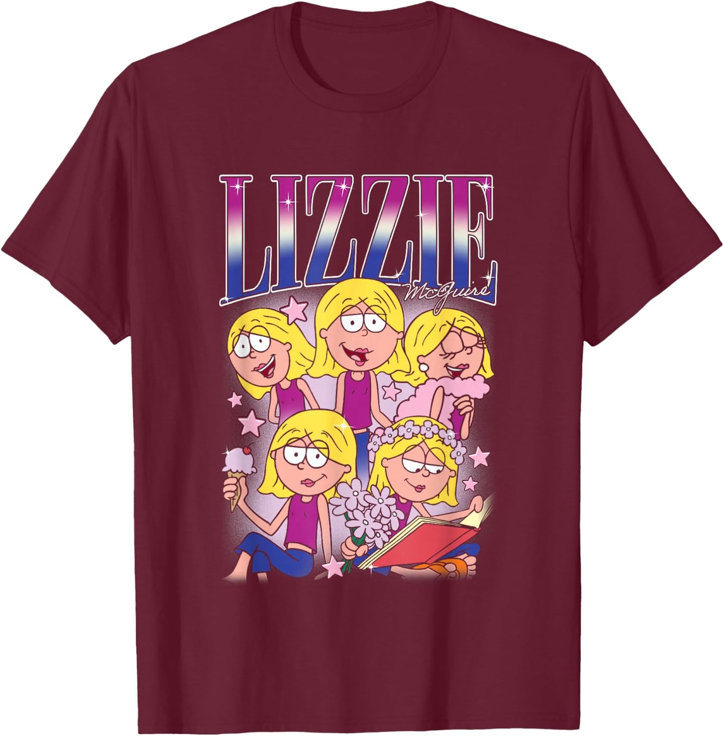Disney Lizzy McGuire Lizzie 90s Style Collage Big Chest Logo T-Shirt - T-Shirt | Maroon