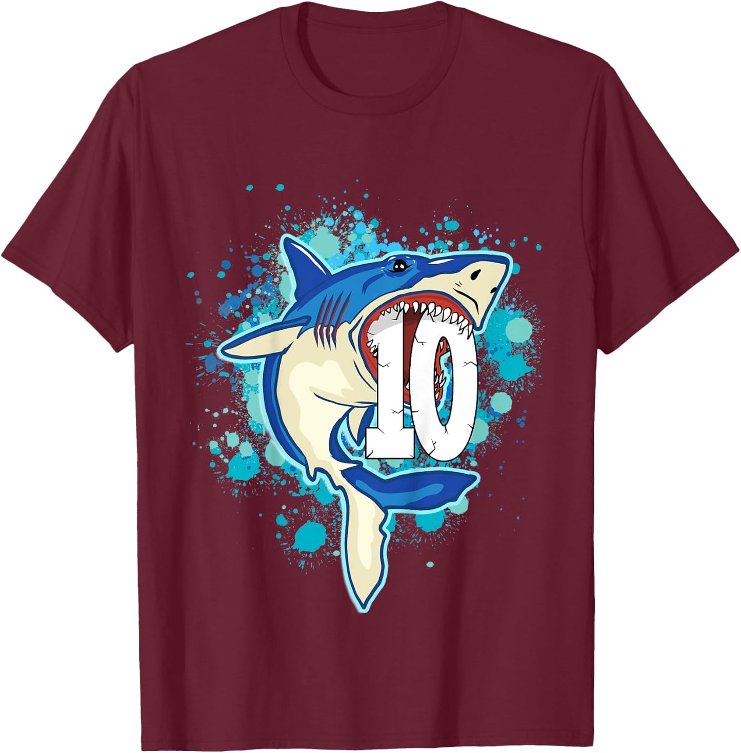 Kids Kids 10 yrs Old Boys Shark Birthday Gift Shirt T-Shirt - T-Shirt | Maroon