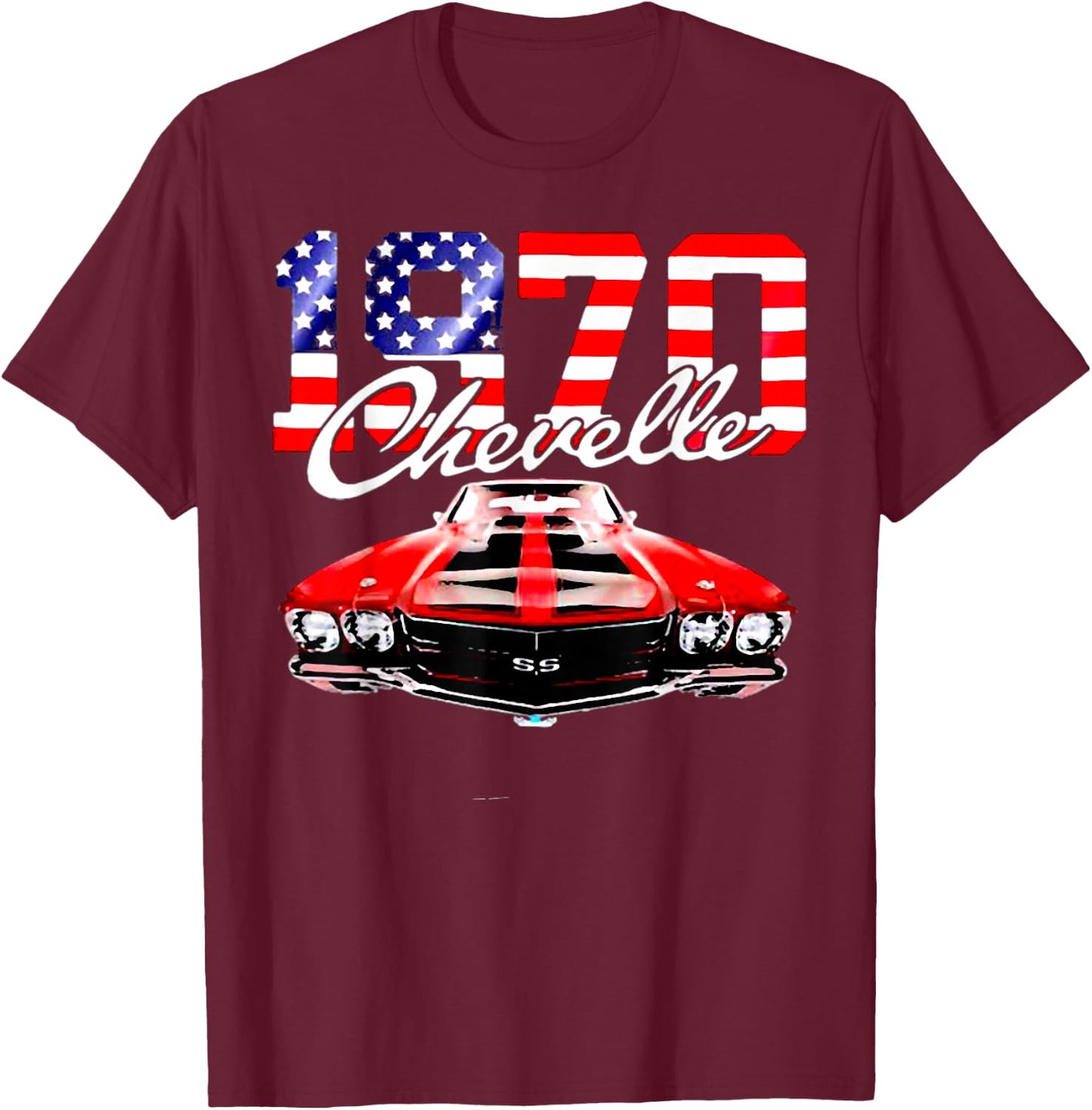 1970 70 Chevelle SS Trending Chevys Muscle Red White Car T-Shirt - T-Shirt | Maroon