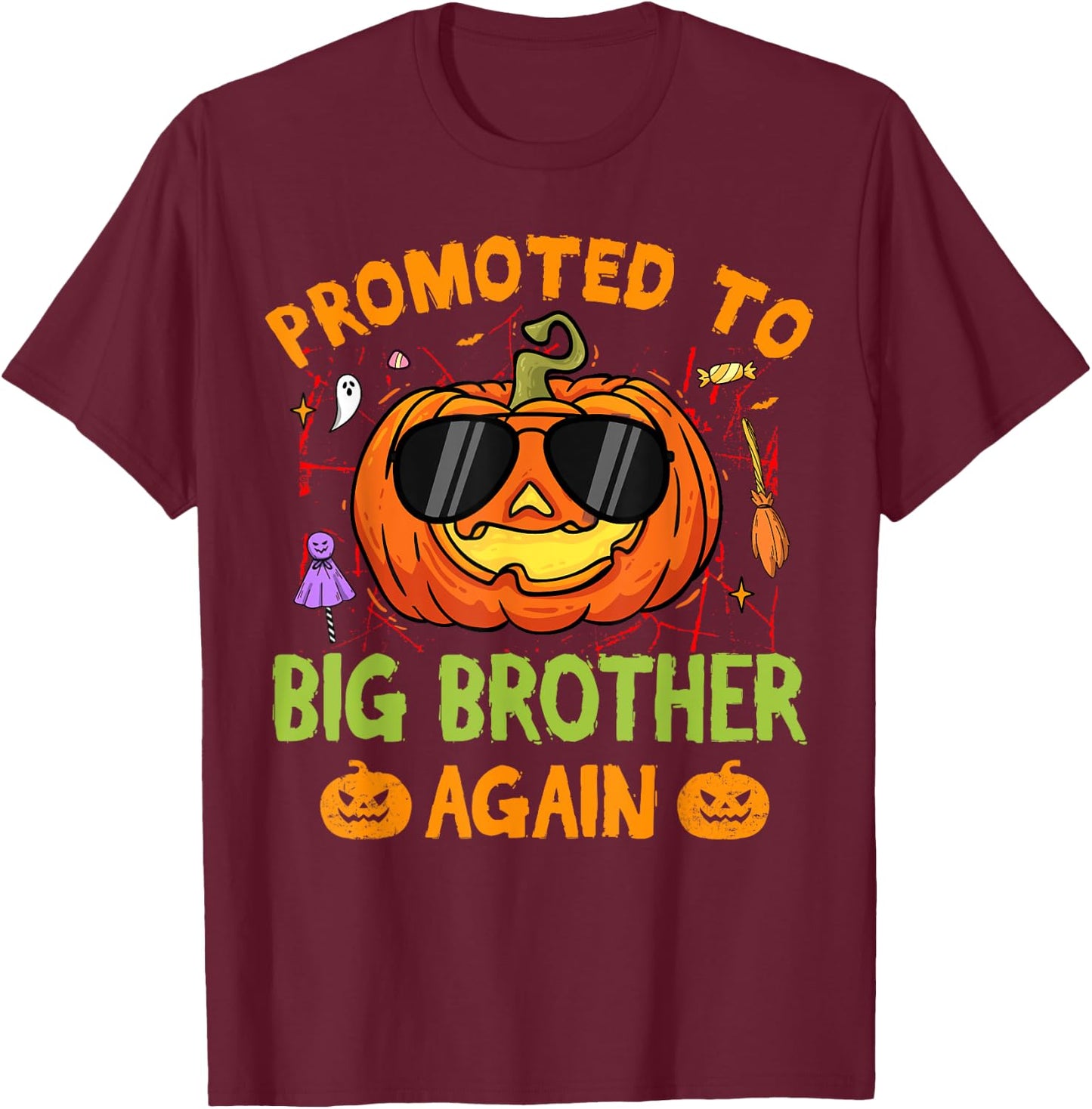 Promoted To Big Brother Again Halloween Pumpkin Family T-Shirt - T-Shirt | Maroon