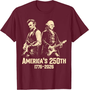 George Washington Lincoln Playing Guitar Abe Lincoln 250th T-Shirt - T-Shirt | Maroon