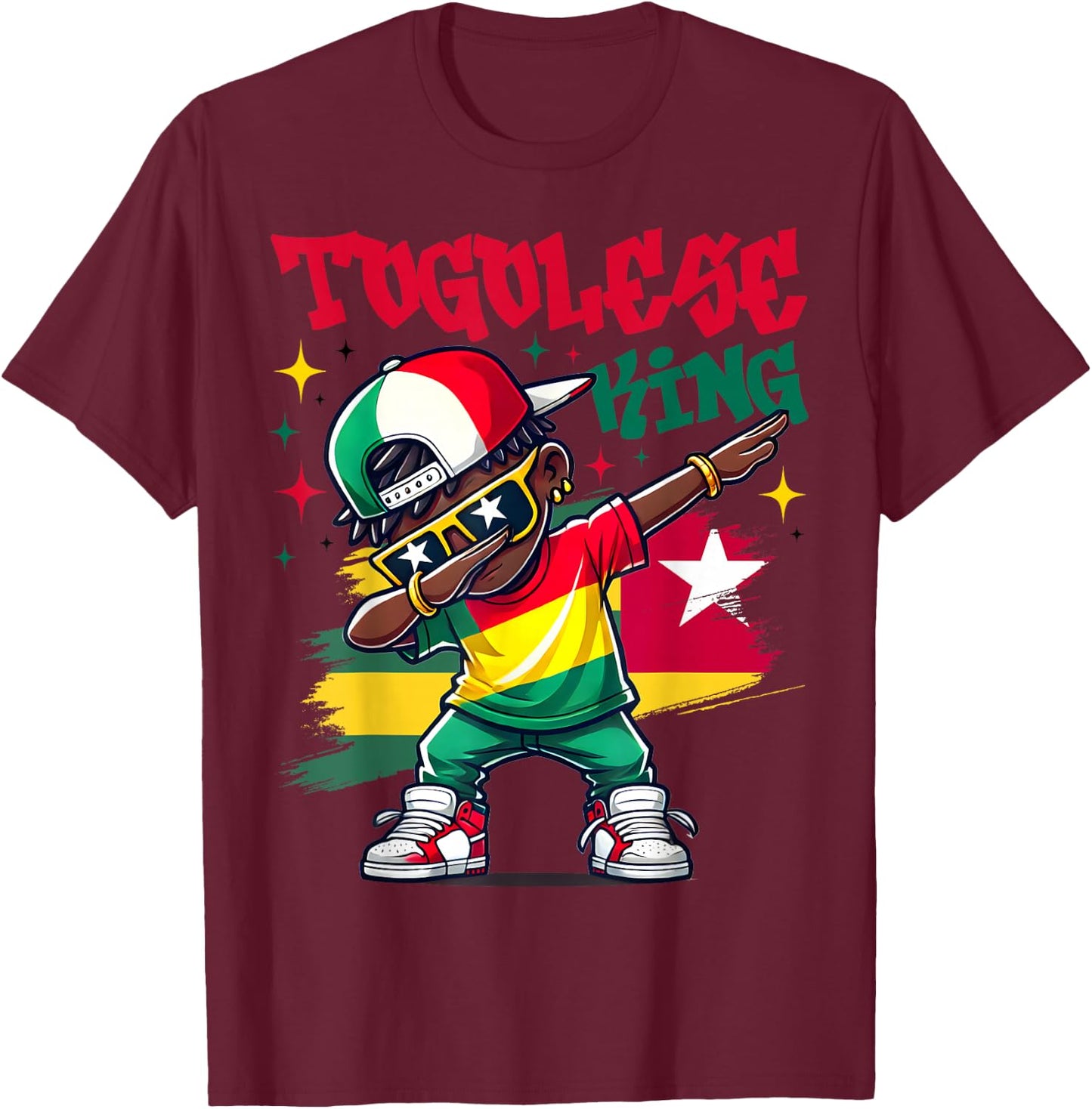 Togolese King Dabbing Togo Flag Pride for Kids T-Shirt - T-Shirt | Maroon