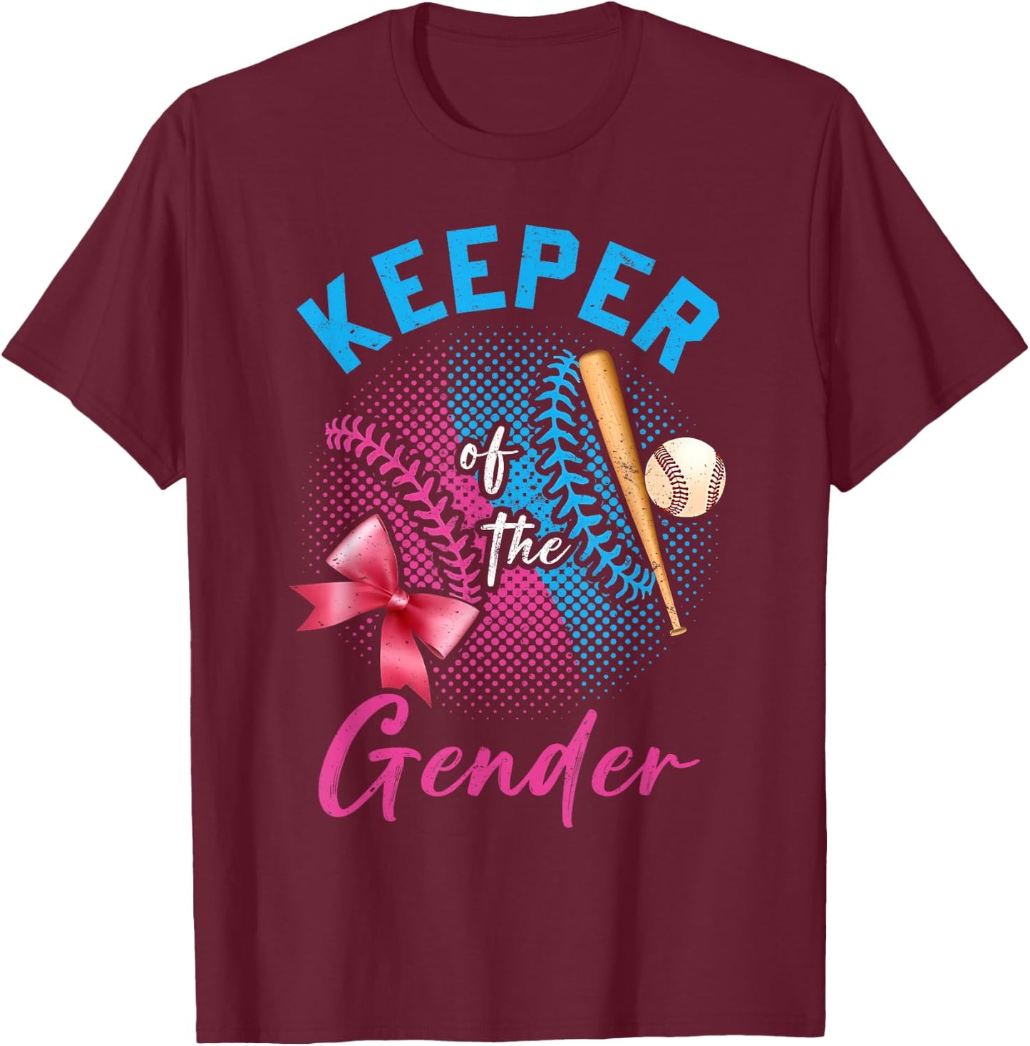 Keeper Of The Gender Baseball or Bows Gender Reveal Party T-Shirt - T-Shirt | Maroon
