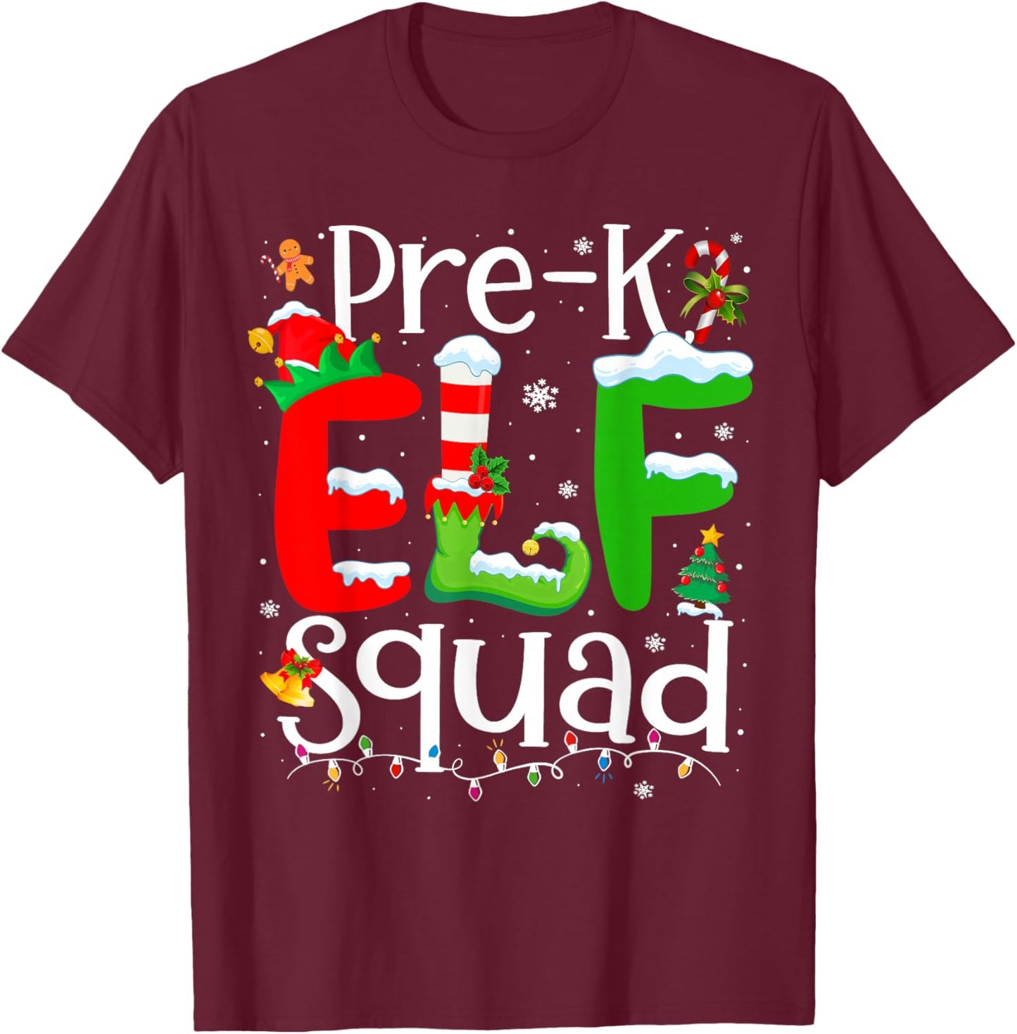 Funny Elf Squad Pre-k Teacher Christmas Child Xmas T-Shirt - T-Shirt | Maroon