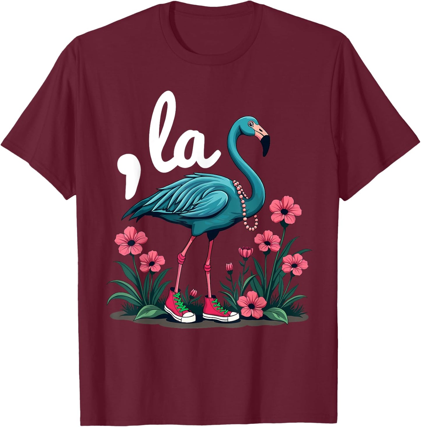 Retro Flamingo Chucks And Pearls Comma La Kamala Harris 2024 T-Shirt - T-Shirt | Maroon