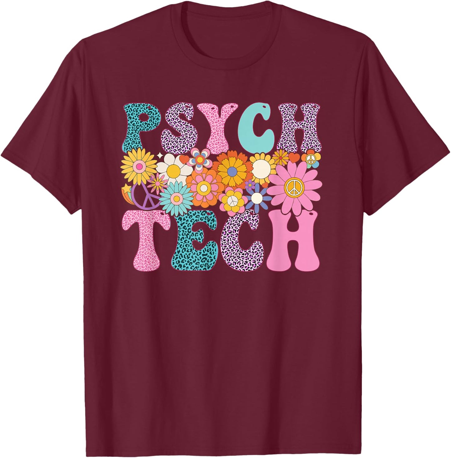 Psych Tech Week Groovy Leopard Appreciation Day T-Shirt - T-Shirt | Maroon
