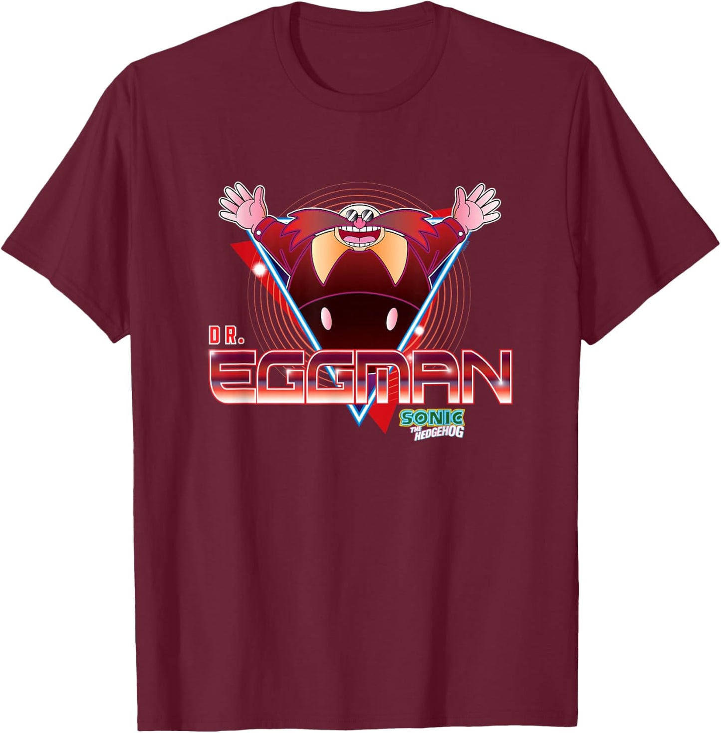Sonic The Hedgehog Dr. Eggman Retro Neon Logo T-Shirt - T-Shirt | Maroon