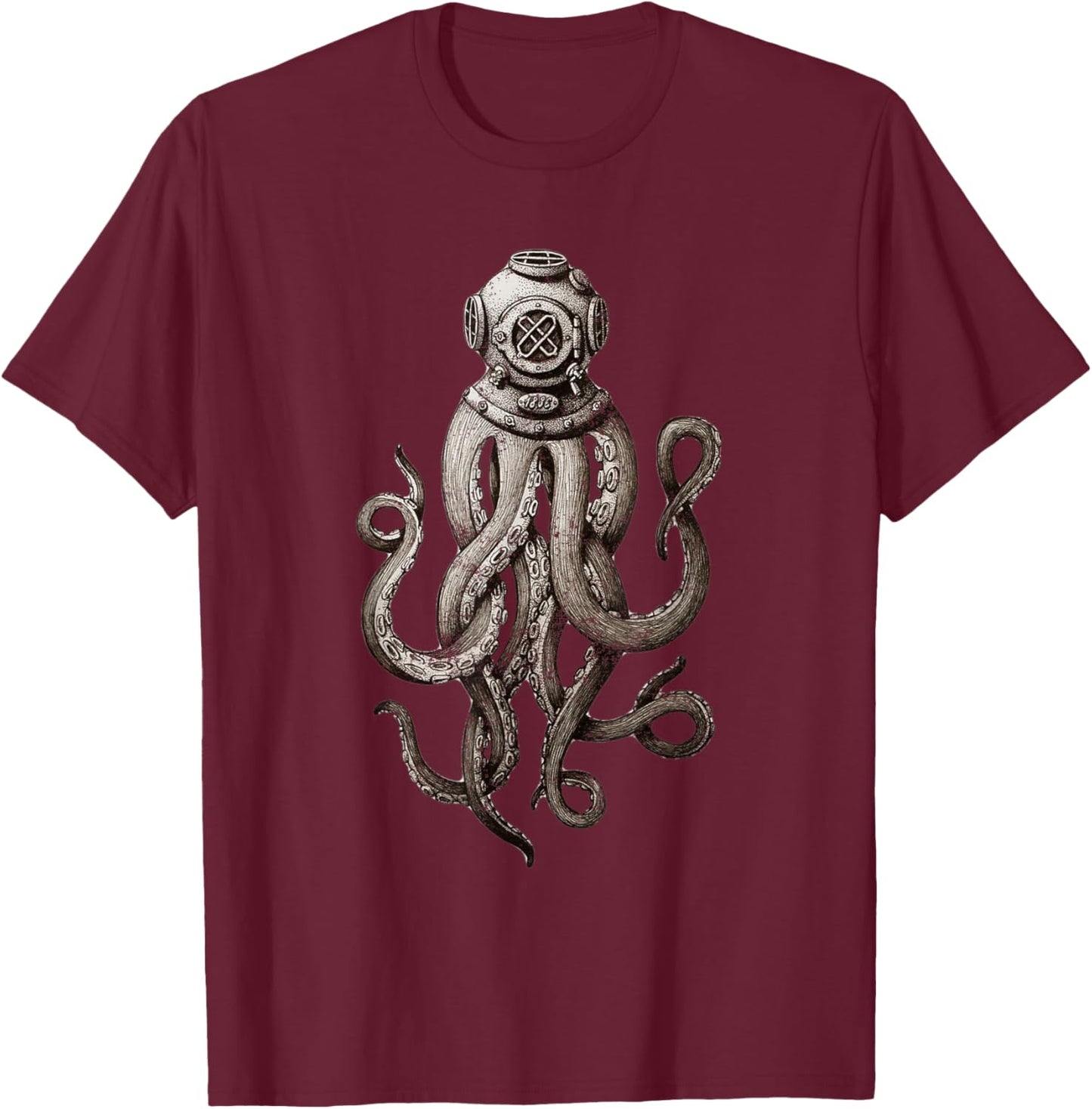 Retro Scuba Diver Weird Octopus Design, Octopus Helmet T-Shirt - T-Shirt | Maroon