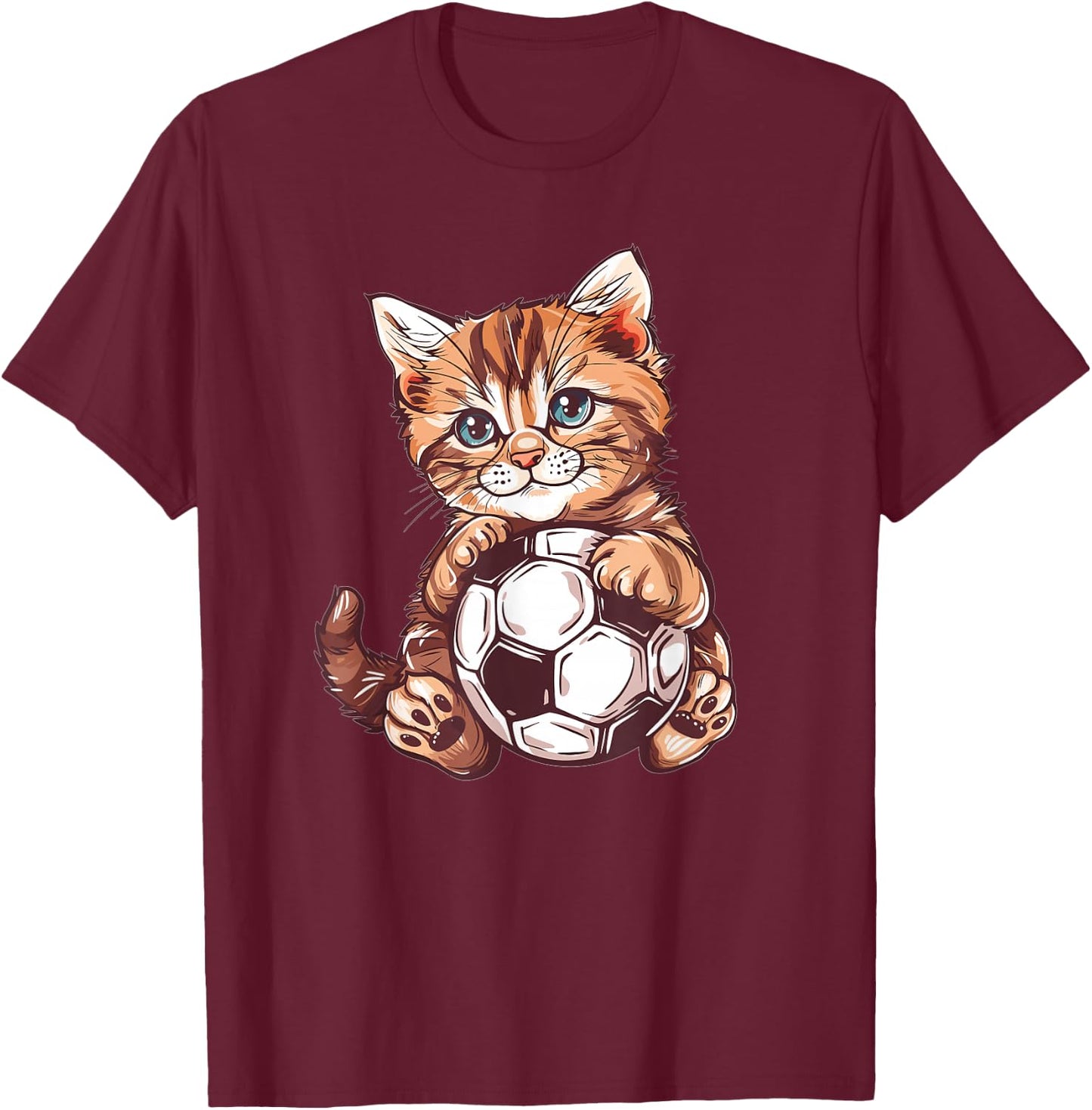 Cute Soccer Cat T-Shirt - T-Shirt | Maroon