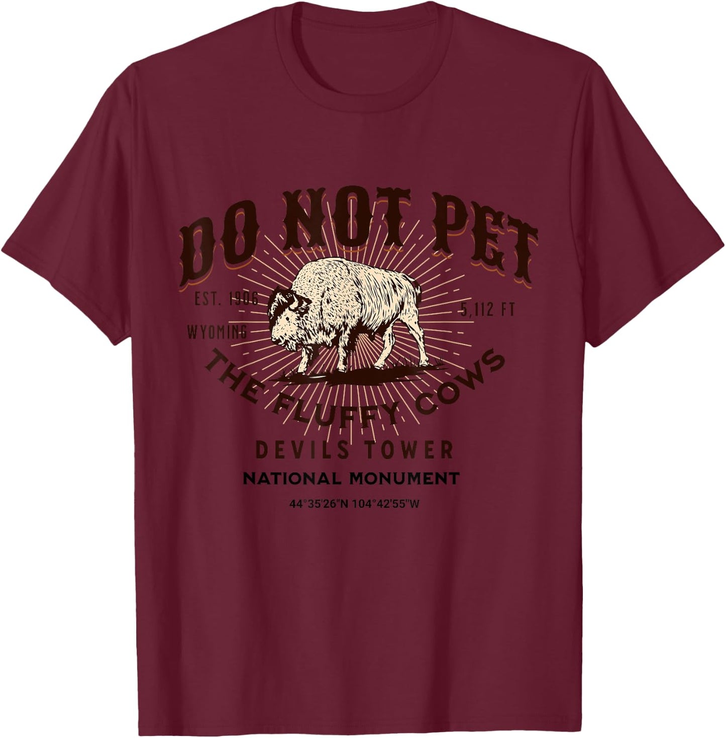 Devils Tower National Monument Wyoming Funny Bison T-Shirt - T-Shirt | Maroon