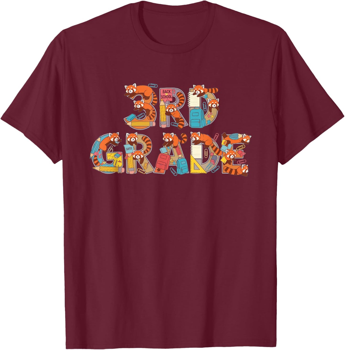Funny Red Panda Third Grade Back to School Kids Boys Girls T-Shirt - T-Shirt | Maroon