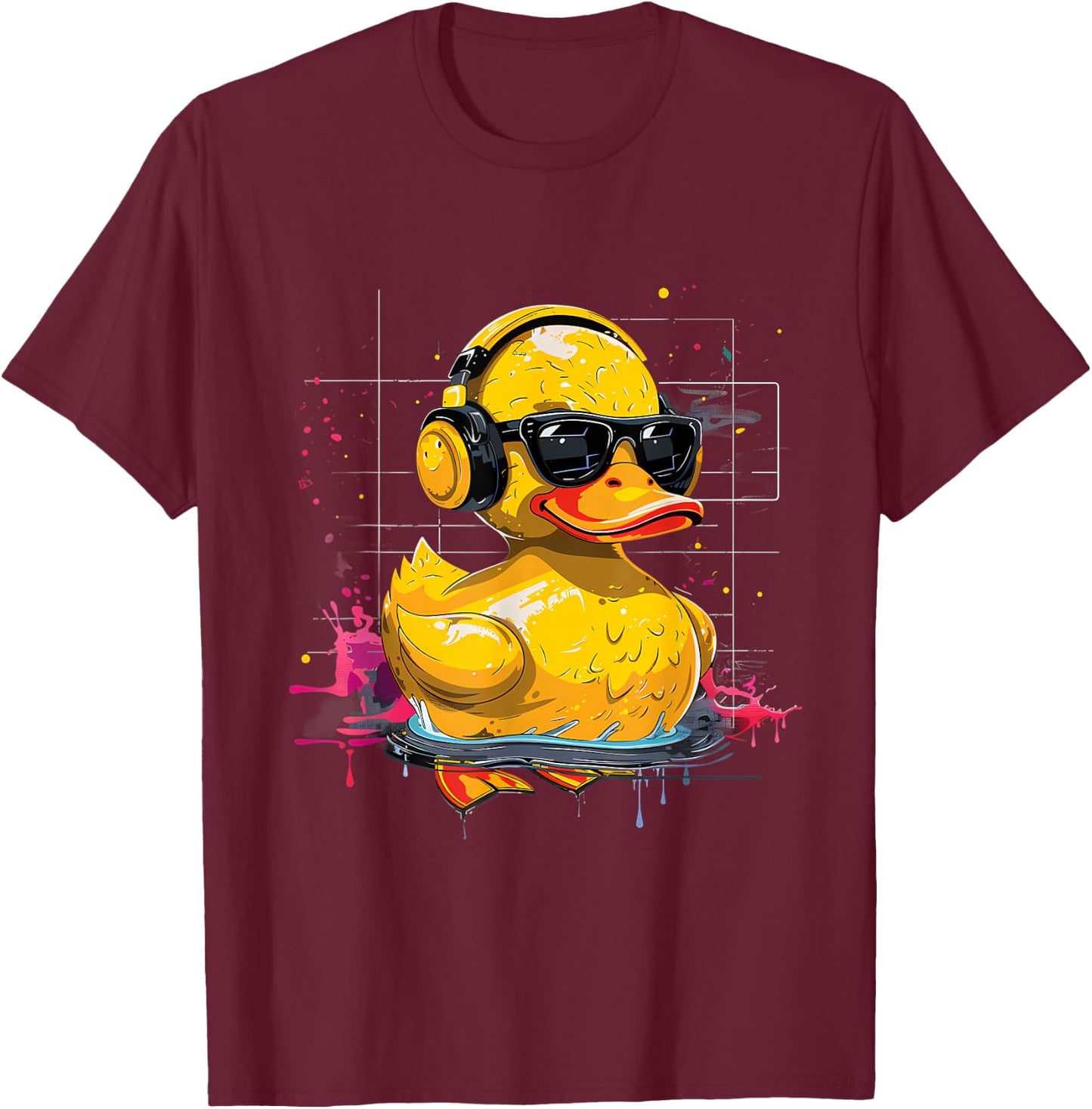 Rubber Duck Music Headphones Rubber Duckie Watercolor T-Shirt - T-Shirt | Maroon