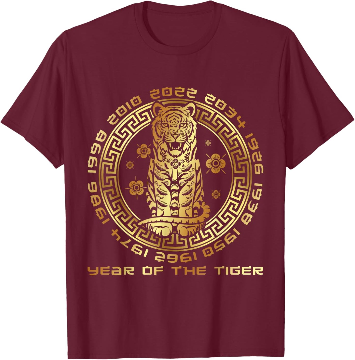 Chinese New Year Of Tiger Chinese Zodiac Years 2034 T-Shirt - T-Shirt | Maroon
