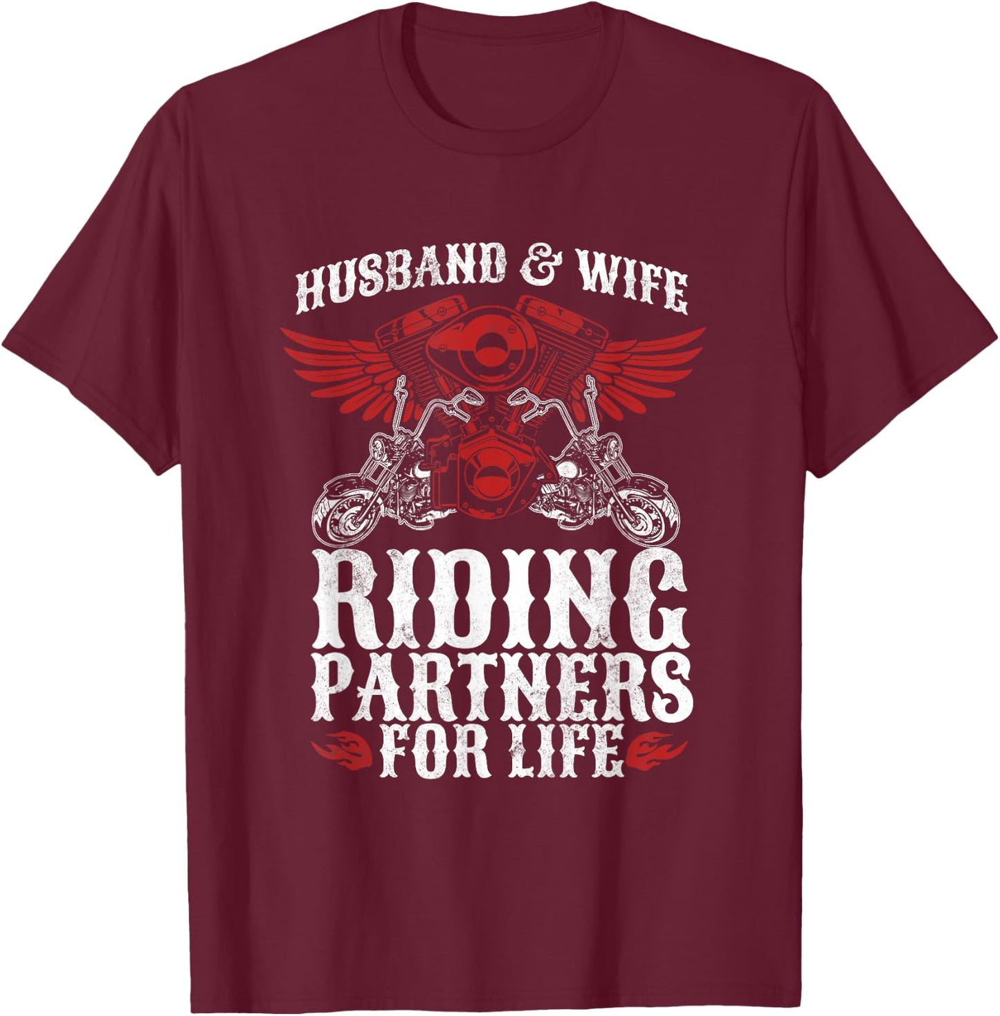 Motorcycle Biker Husband Wife Partners For Life Wedding T-Shirt - T-Shirt | Maroon
