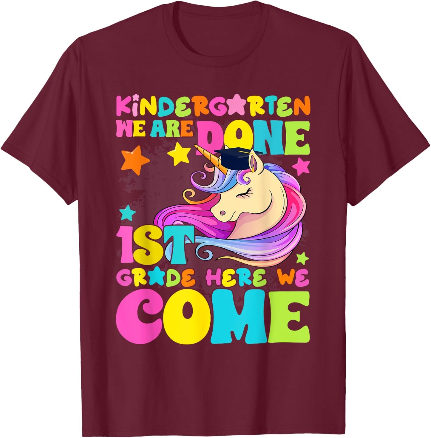 Kindergarten Graduation Magical Unicorn Girls Kids 2025 T-Shirt - T-Shirt | Maroon