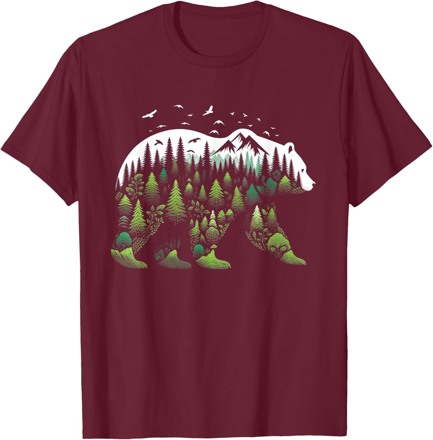 Surreal Bear Nature Outdoor Mountains Forest Trees Wildlife T-Shirt - T-Shirt | Maroon