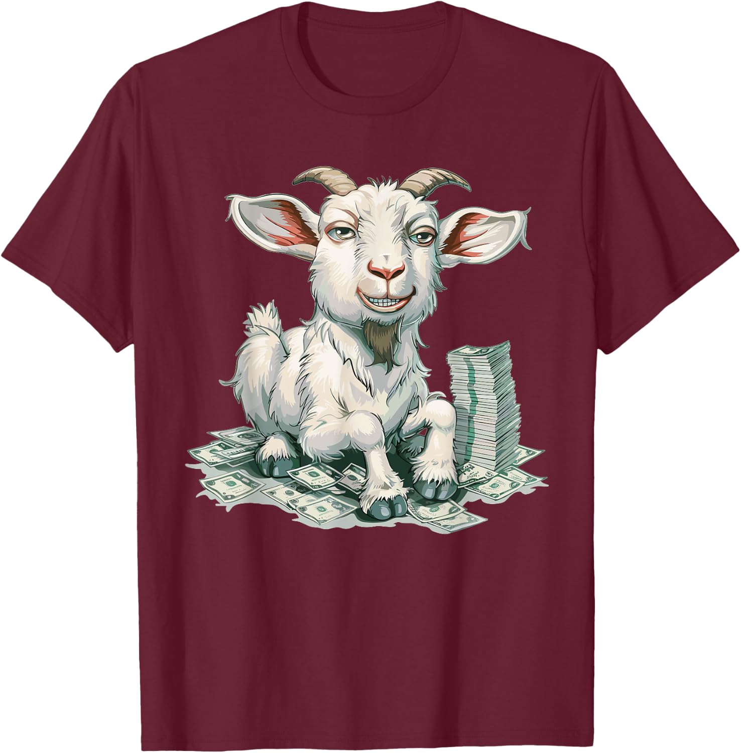 Cartoon Money Goat T-Shirt - T-Shirt | Maroon
