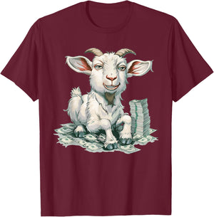 Cartoon Money Goat T-Shirt - T-Shirt | Maroon