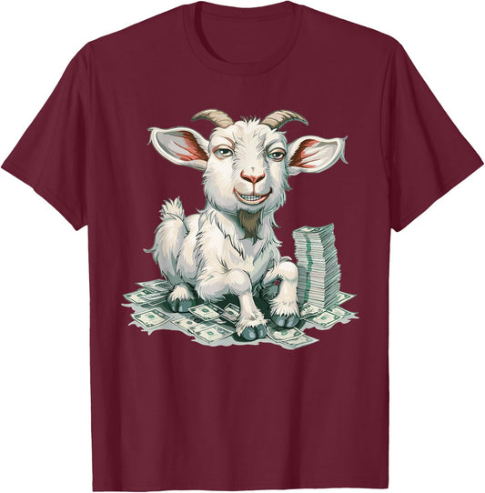 Cartoon Money Goat T-Shirt - T-Shirt | Maroon