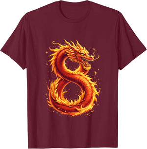 Kids Turning 8 Years Old Birthday, Boy Dragon 8th Bday Girl T-Shirt - T-Shirt | Maroon