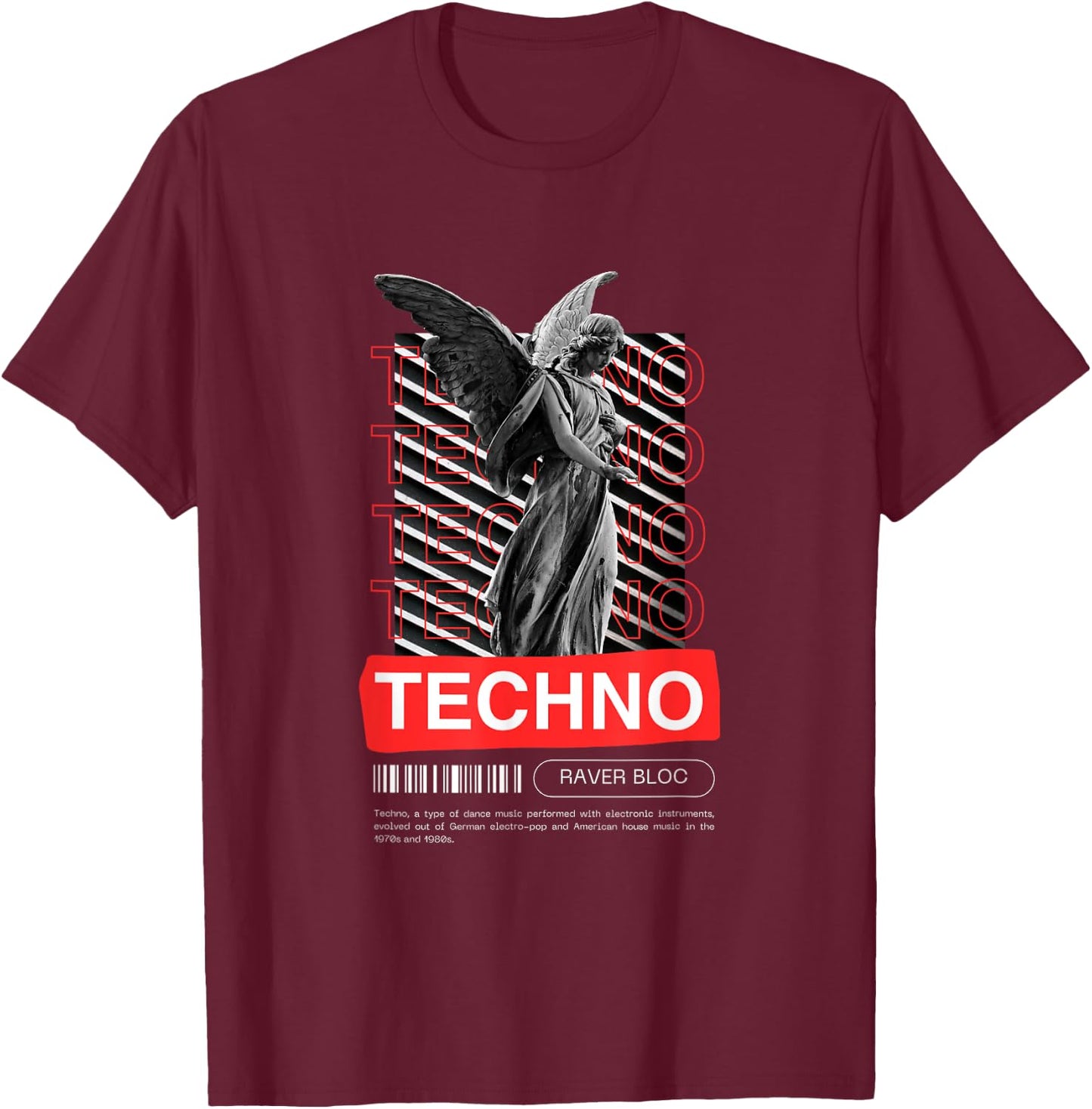 Raver Bloc Techno Angel EDM Raver Design -Adults Black Small Short Sleeve T-Shirt - T-Shirt | Maroon