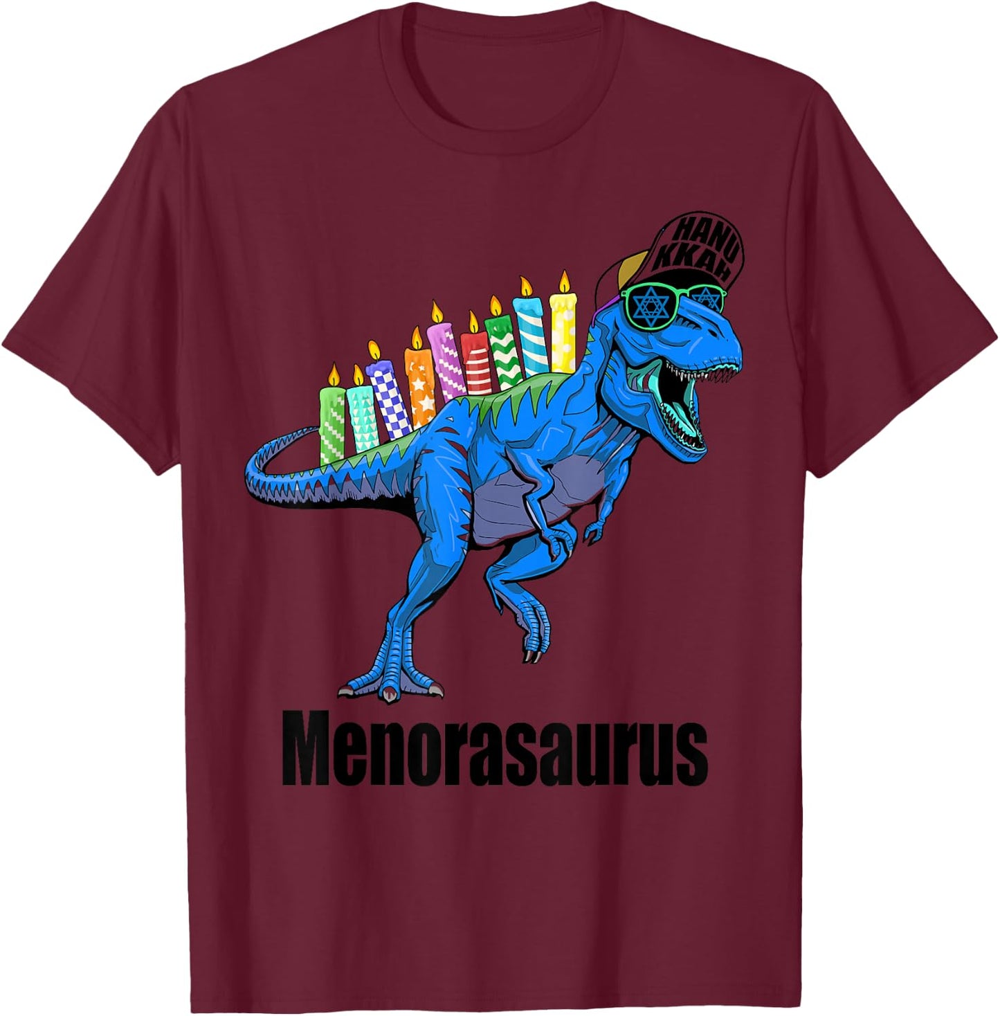 Menorasaurus Rex Menorah Dinosaur Hanukkah Pajama for Boys T-Shirt - T-Shirt | Maroon