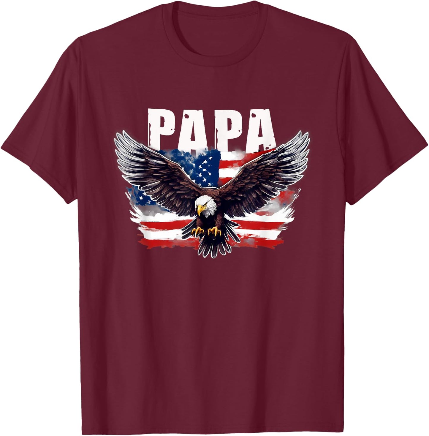 Patriotic Papa USA Flag with Eagle 4th of July Papa T-Shirt - T-Shirt | Maroon