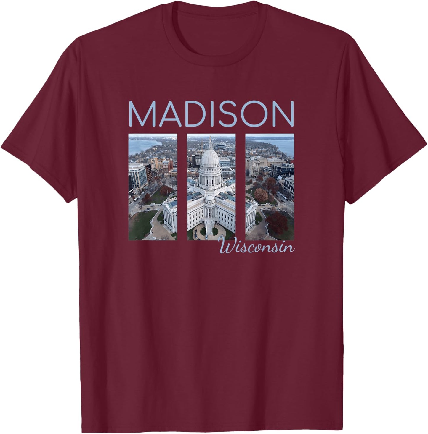 Wisconsin State Capitol Building Madison Skyline Art Gift T-Shirt - T-Shirt | Maroon
