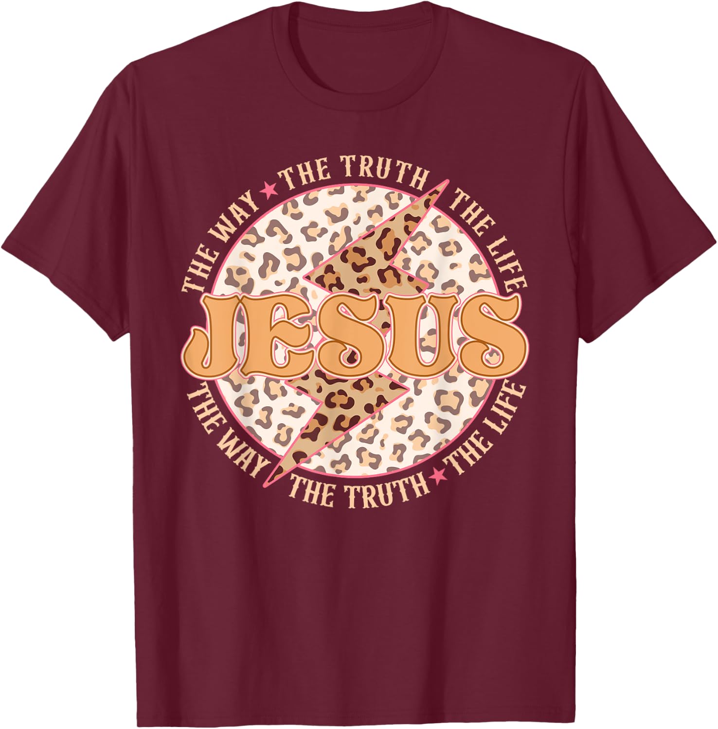 Jesus The Way Truth Retro Groovy Lightning Leopard Women Men T-Shirt - T-Shirt | Maroon