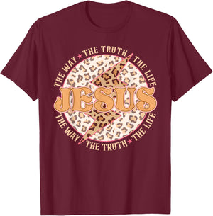 Jesus The Way Truth Retro Groovy Lightning Leopard Women Men T-Shirt - T-Shirt | Maroon