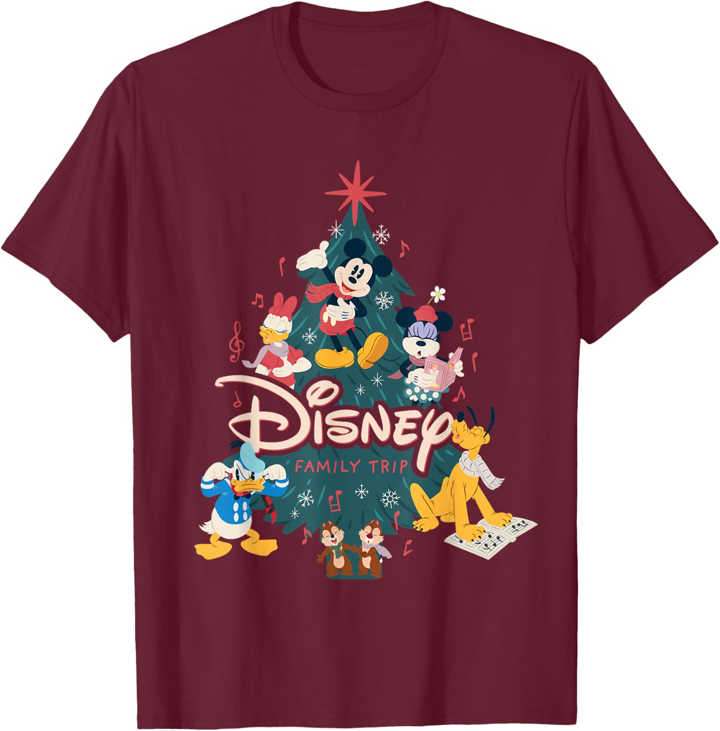 Disney Mickey & Friends Carols Christmas Holiday Family Trip T-Shirt - T-Shirt | Maroon