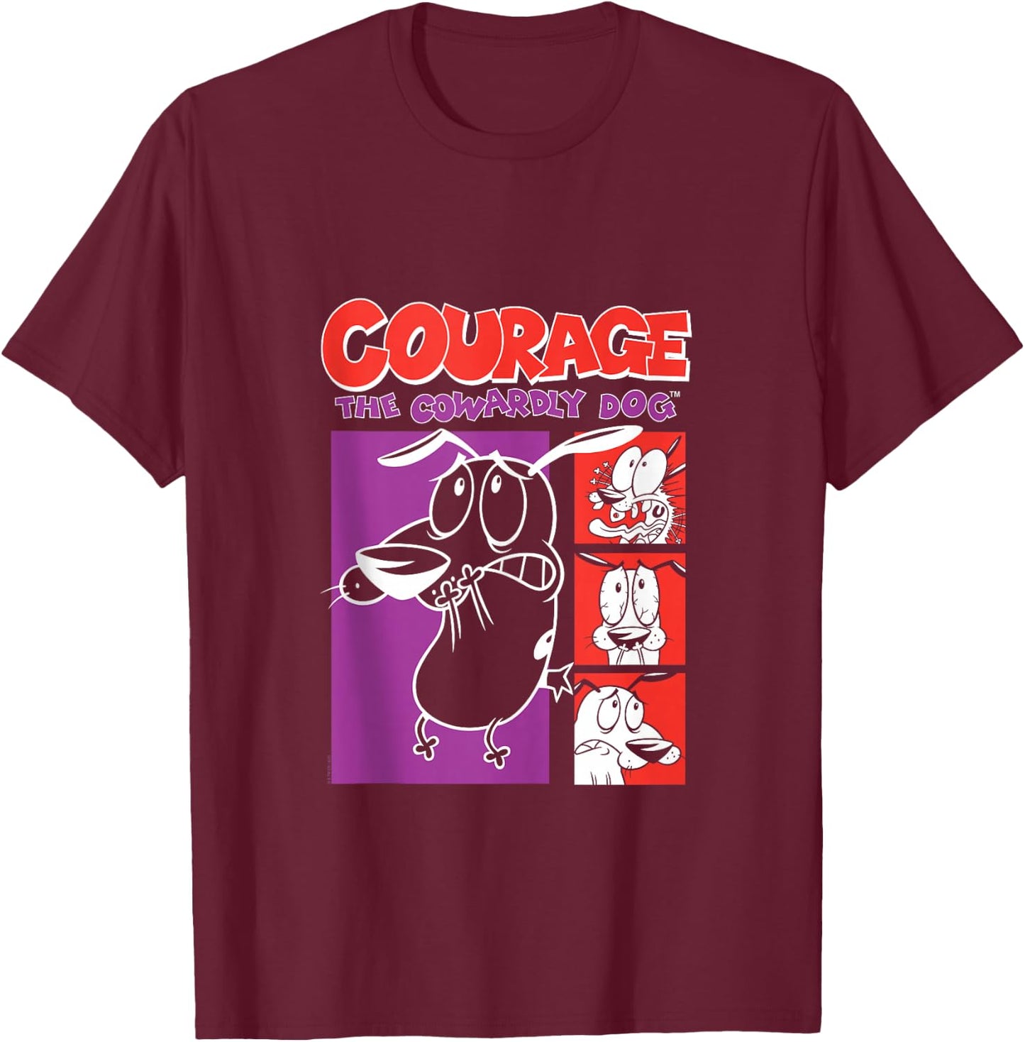 Courage the Cowardly Dog Red and Purple Frames Cartoon T-Shirt - T-Shirt | Maroon