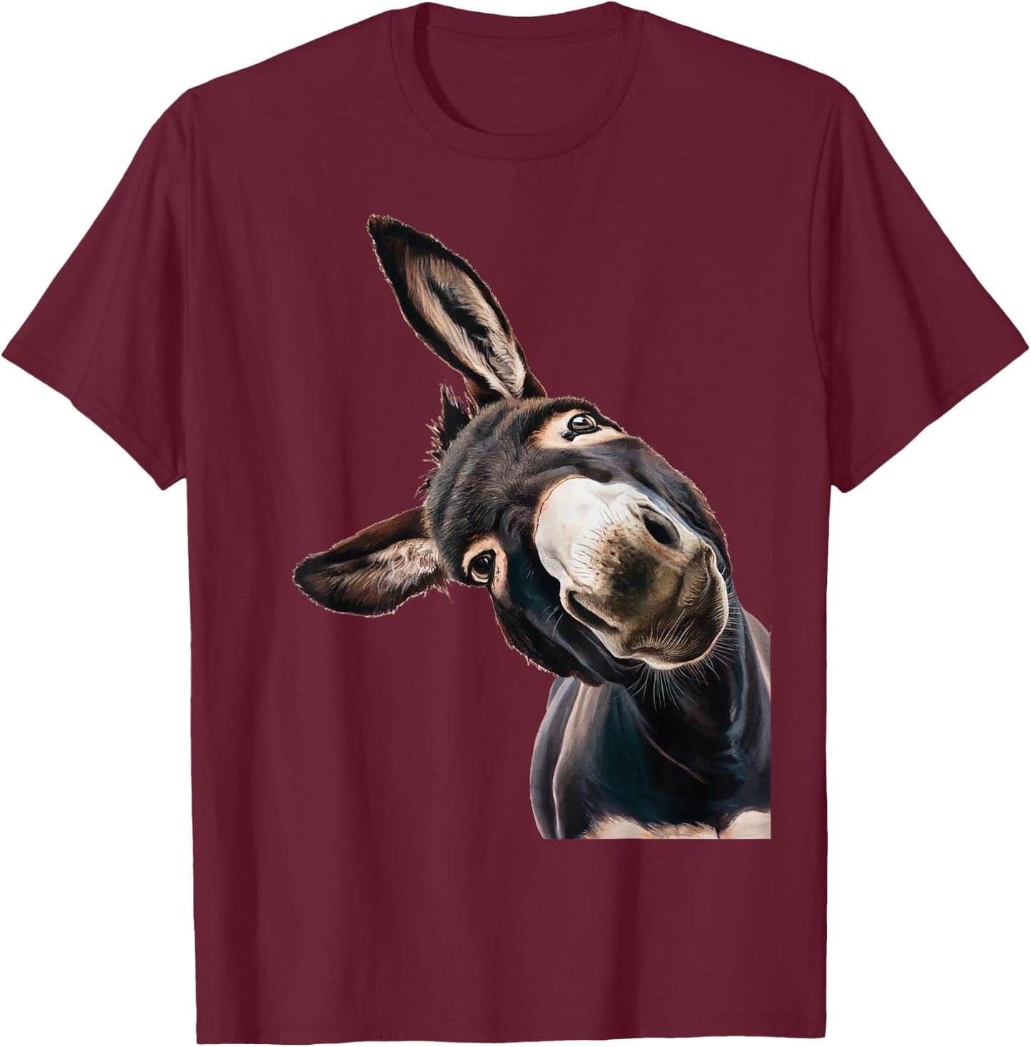 Funny Donkey Head Art Quirky Animal Lover Smile T-Shirt - T-Shirt | Maroon