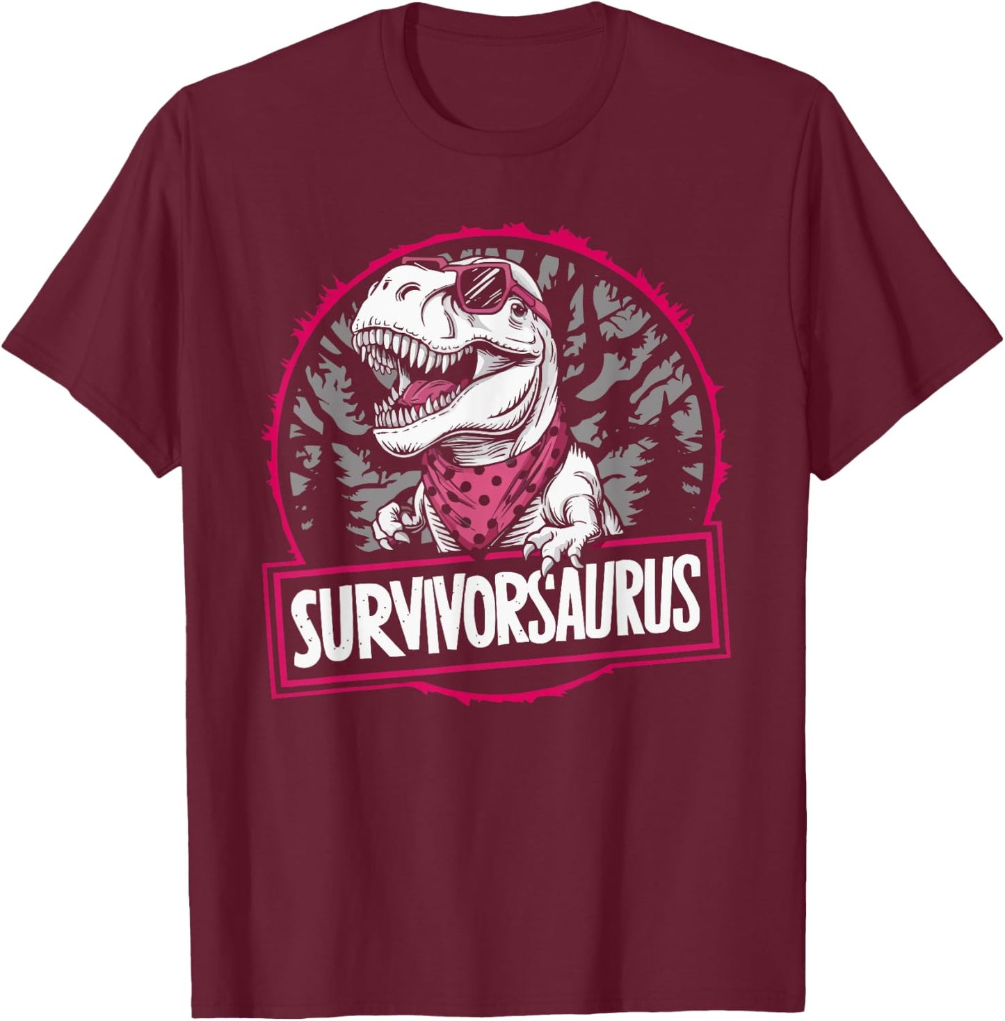 Dinosaur Breast Cancer Awareness Cancer Support Pink Ribbon T-Shirt - T-Shirt | Maroon