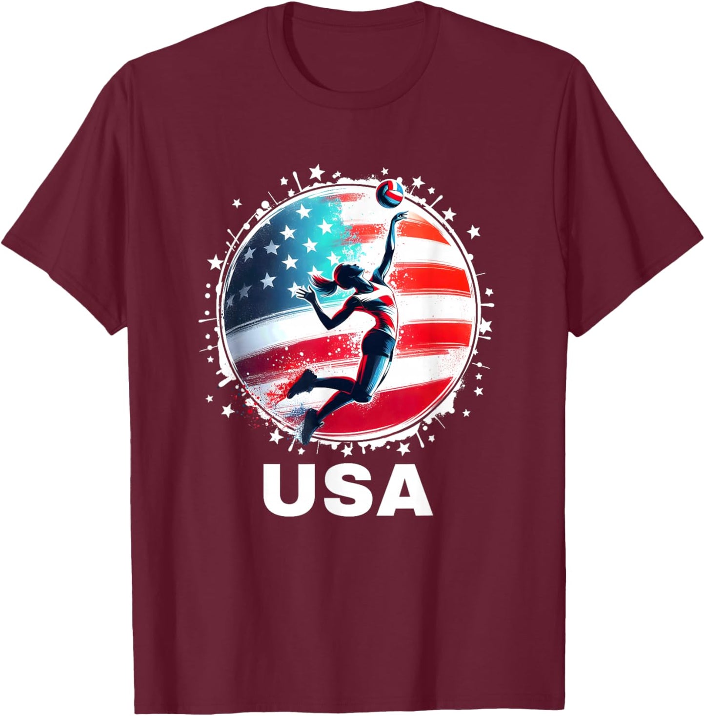 Volleyball USA Go USA Team USA Flag Women Volleyball T-Shirt - T-Shirt | Maroon
