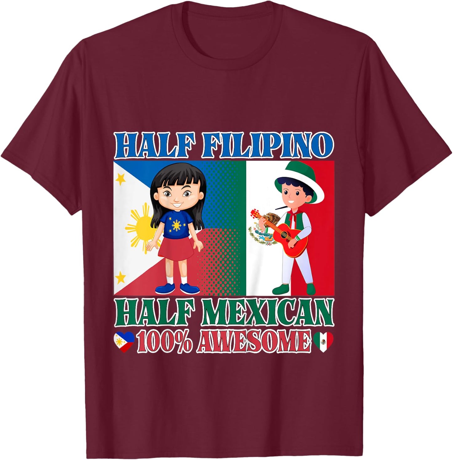 Half Filipino Half Mexico Toddler Mexico Philippines Flag T-Shirt - T-Shirt | Maroon