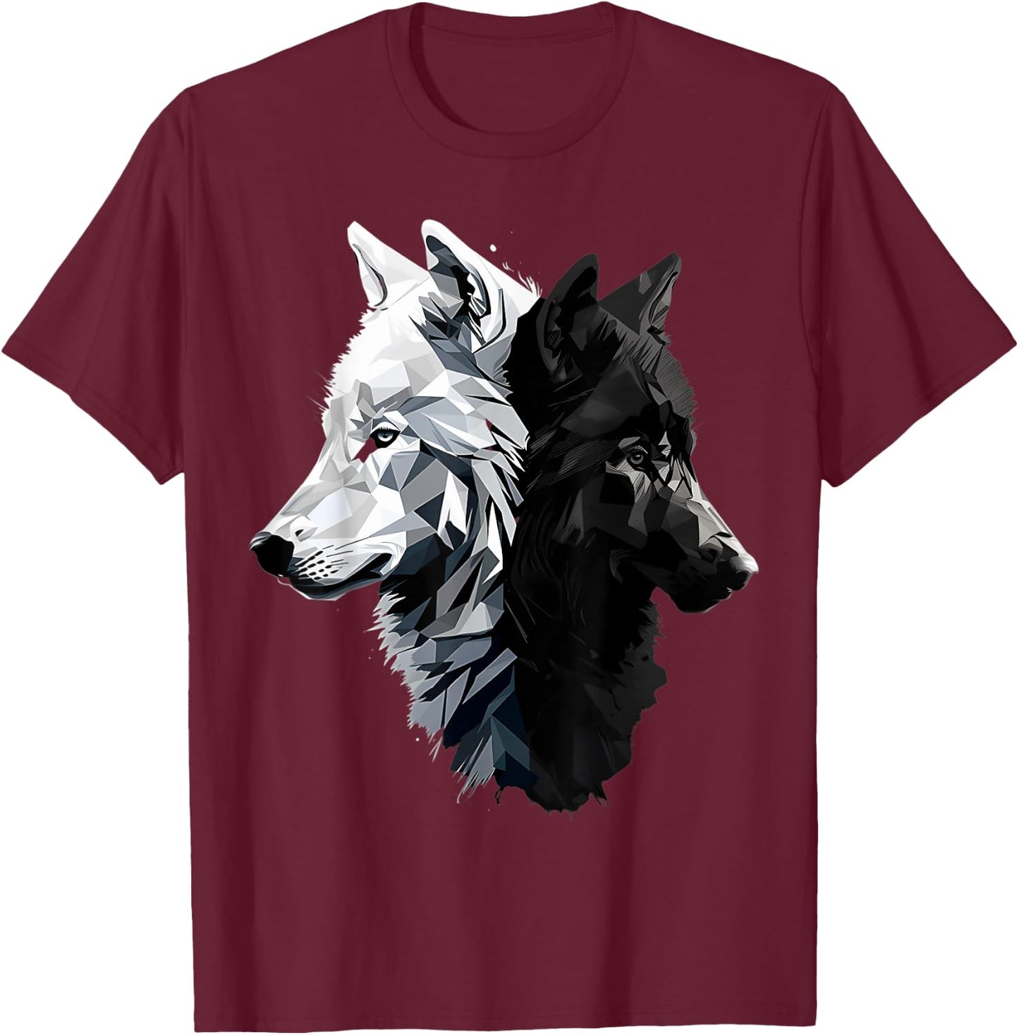 Dangerous And Beautifull Two Wolves Black And White T-Shirt - T-Shirt | Maroon