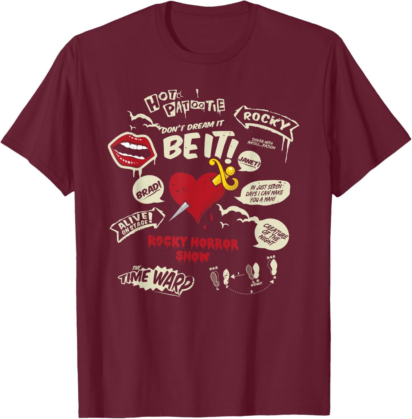 Rocky Horror Show Icons And Quotes T-Shirt - T-Shirt | Maroon